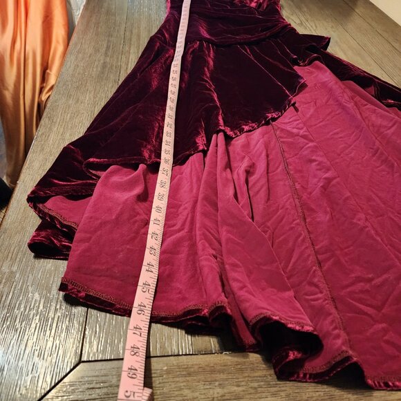Bardot Sorella Velour Asymmetric Midi Dress NWOT Red Med tear at zipper - Picture 3 of 12